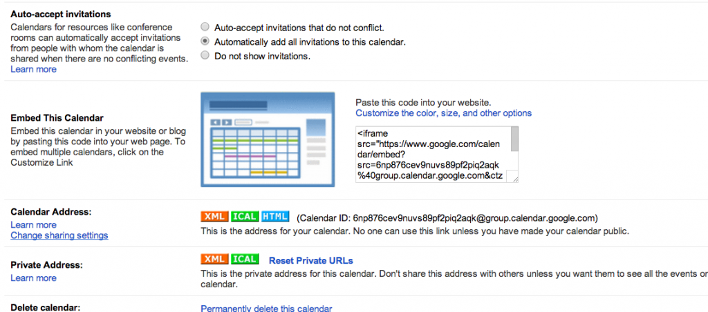 Embed google calendar