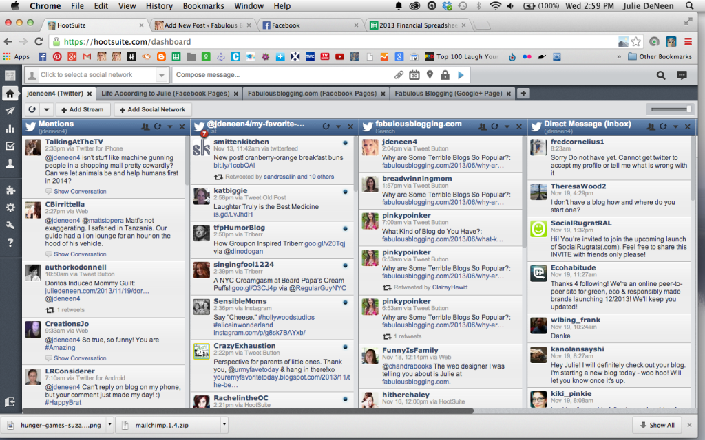 Here's what a dashboard looks like after it's been customized. Don't be overwhelmed. It just separates each stream into a column. Different tabs link to different profiles.