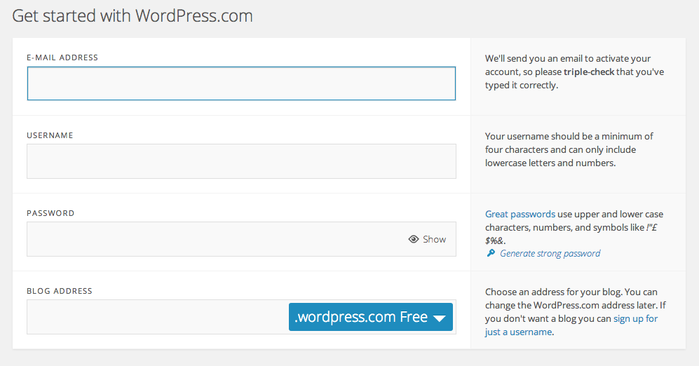 Setting up on the Free WordPress.com