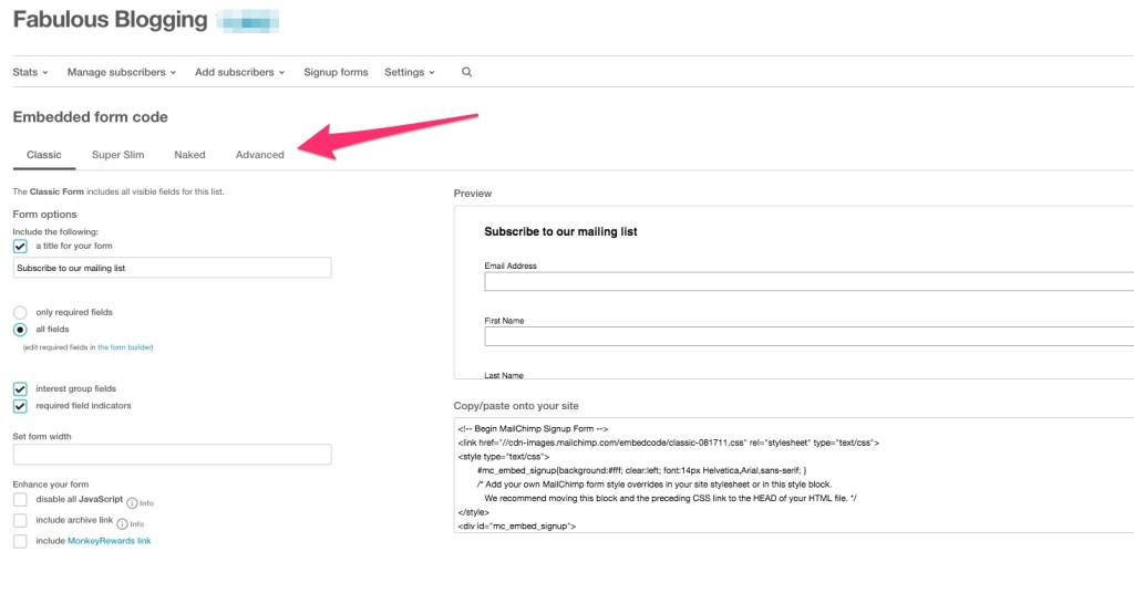 embedded form options