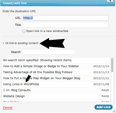 posts - How to use Add link pop up for a WordPress widget