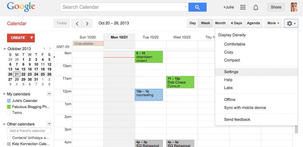 Google calendar settings