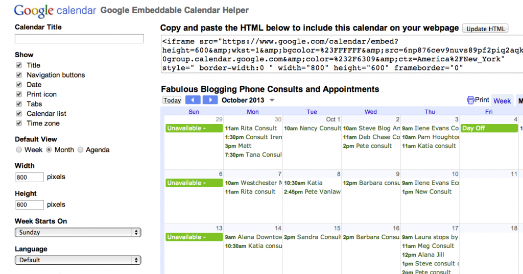 customize google calendar embed